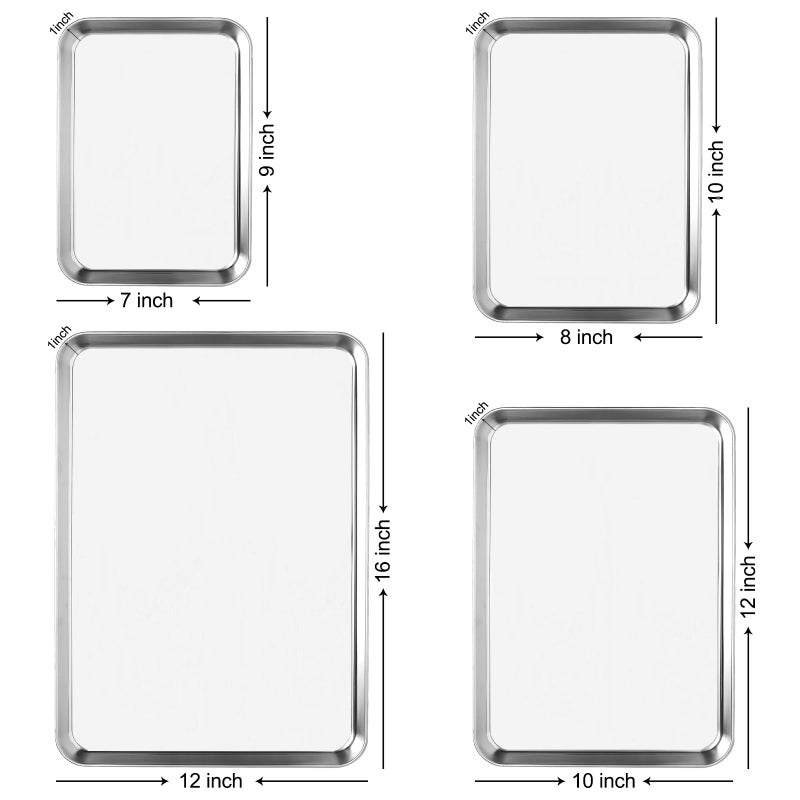 Zacfton Stainless Steel Cookie Sheets for Baking, 4 Pieces Toaster Oven Pans Baking Sheets for Oven, Easy Clean & Non-stick & Dishwasher Safe - Image 2